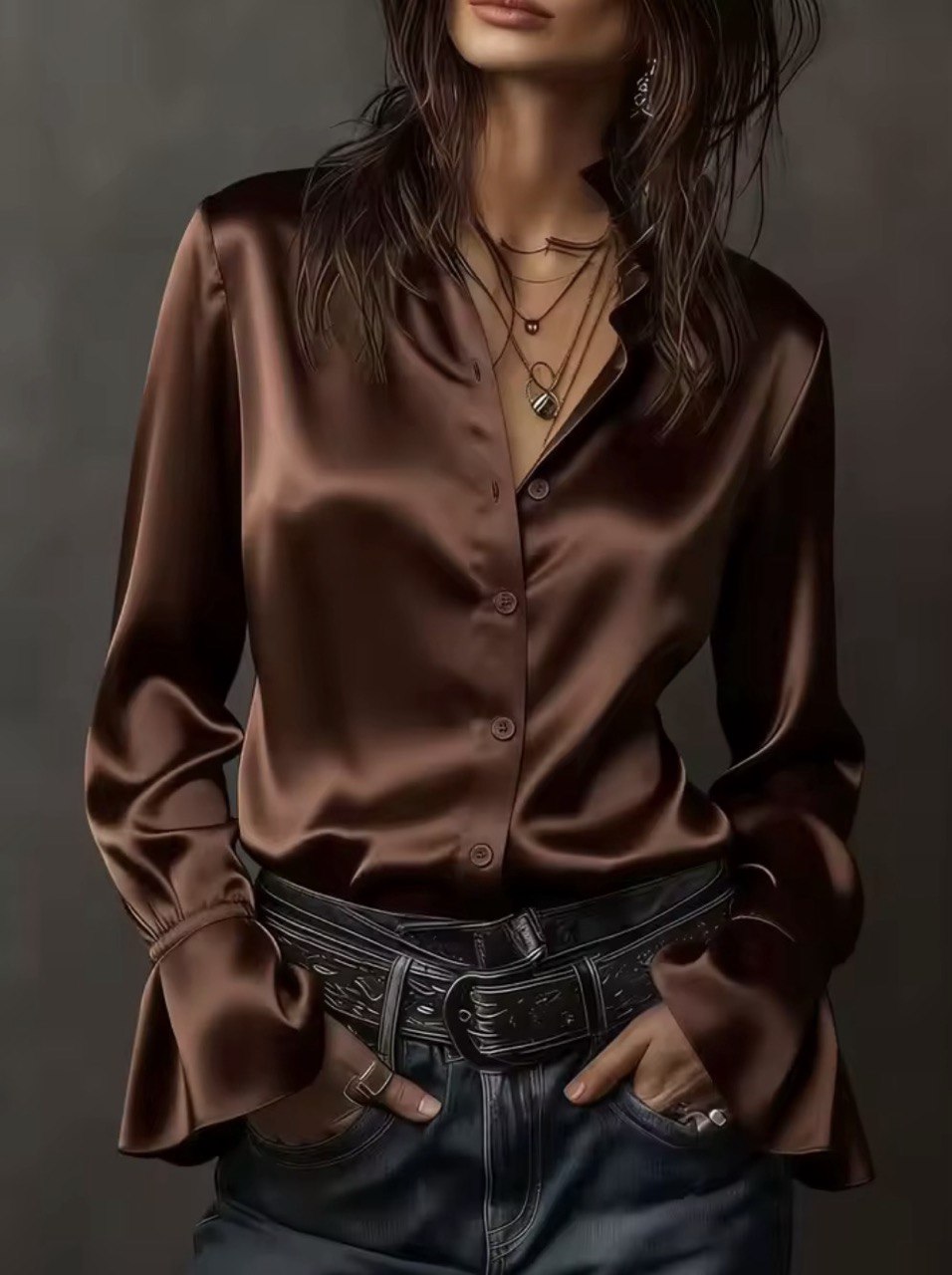 Marina | Blusa de satén con mangas acampanadas