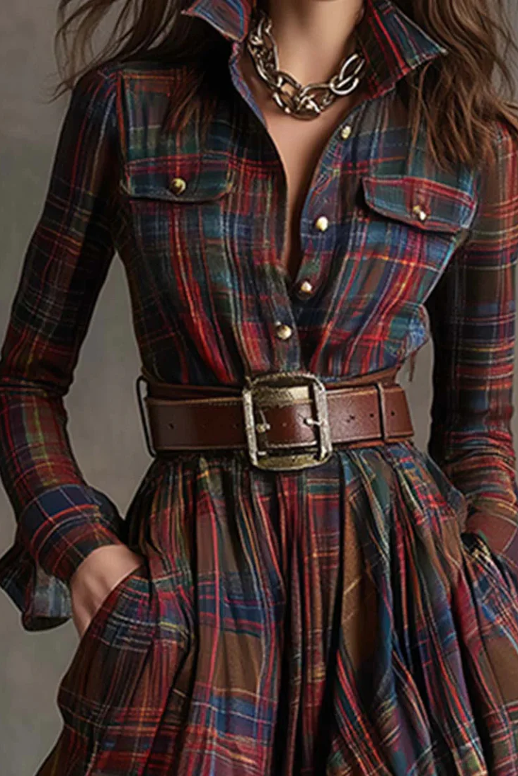 Beatriz | Vestido largo de cuadros con cinturón