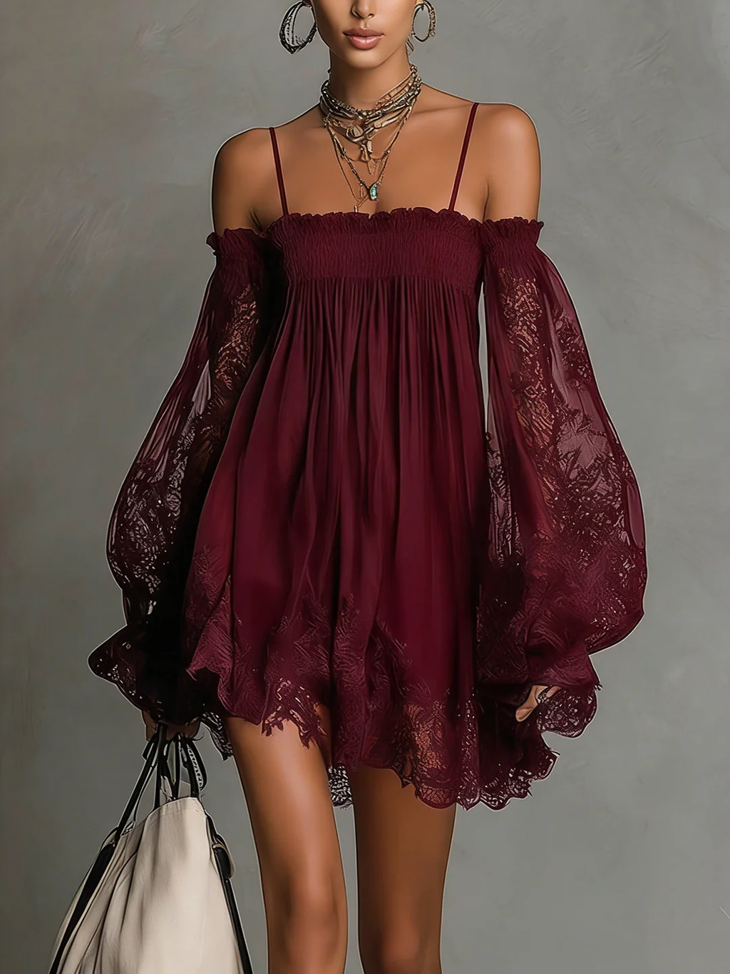 Lucía | Vestido Mini Chifón Encaje Boho
