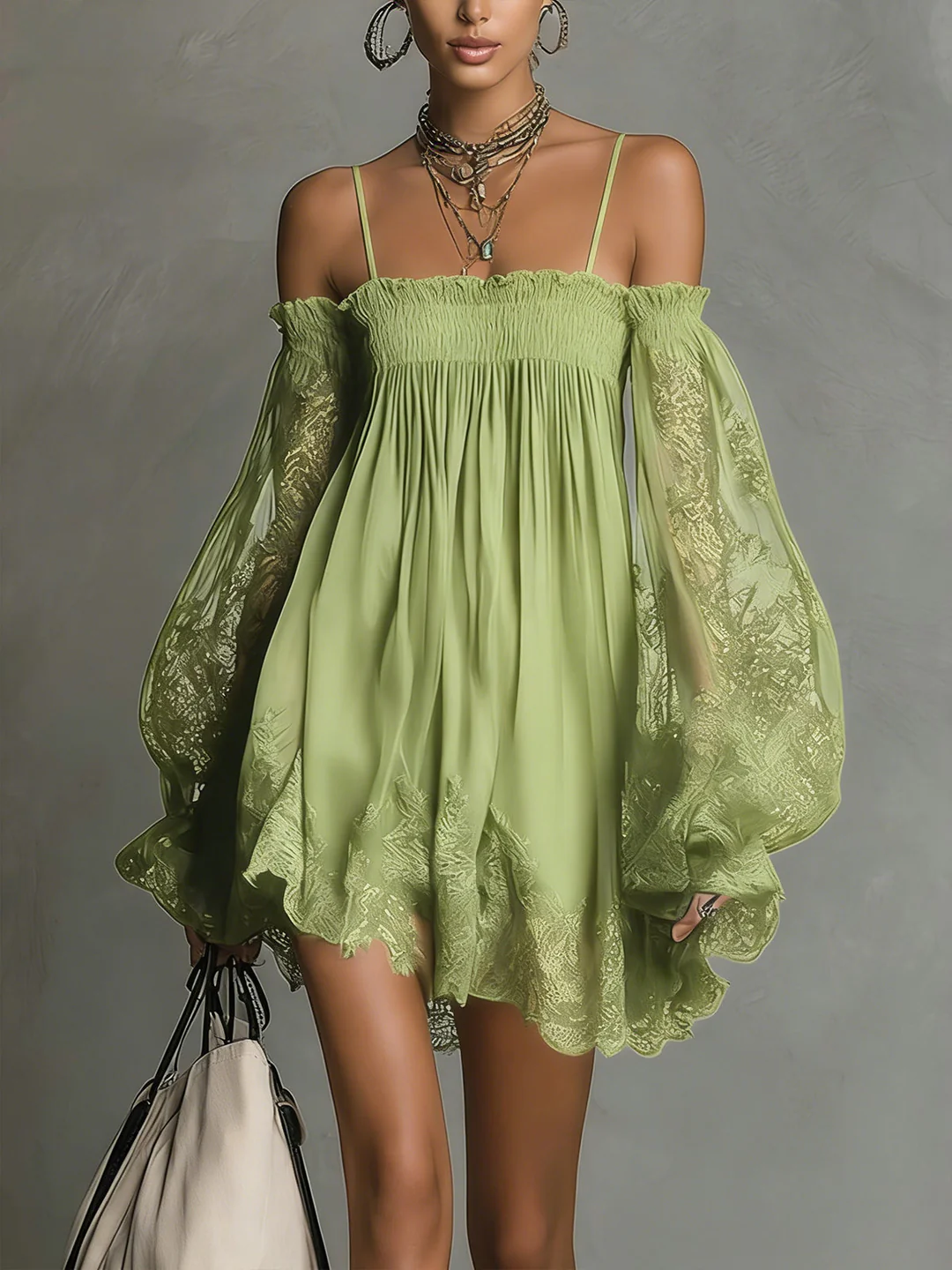 Lucía | Vestido Mini Chifón Encaje Boho