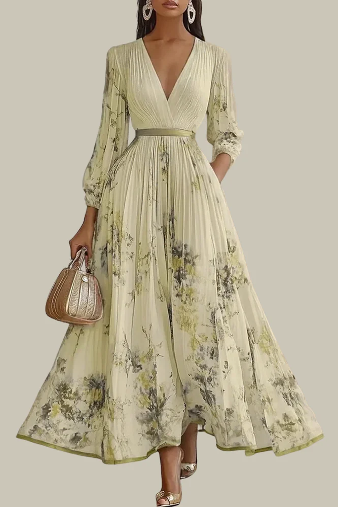 Vestido Floral Plisado Escote V