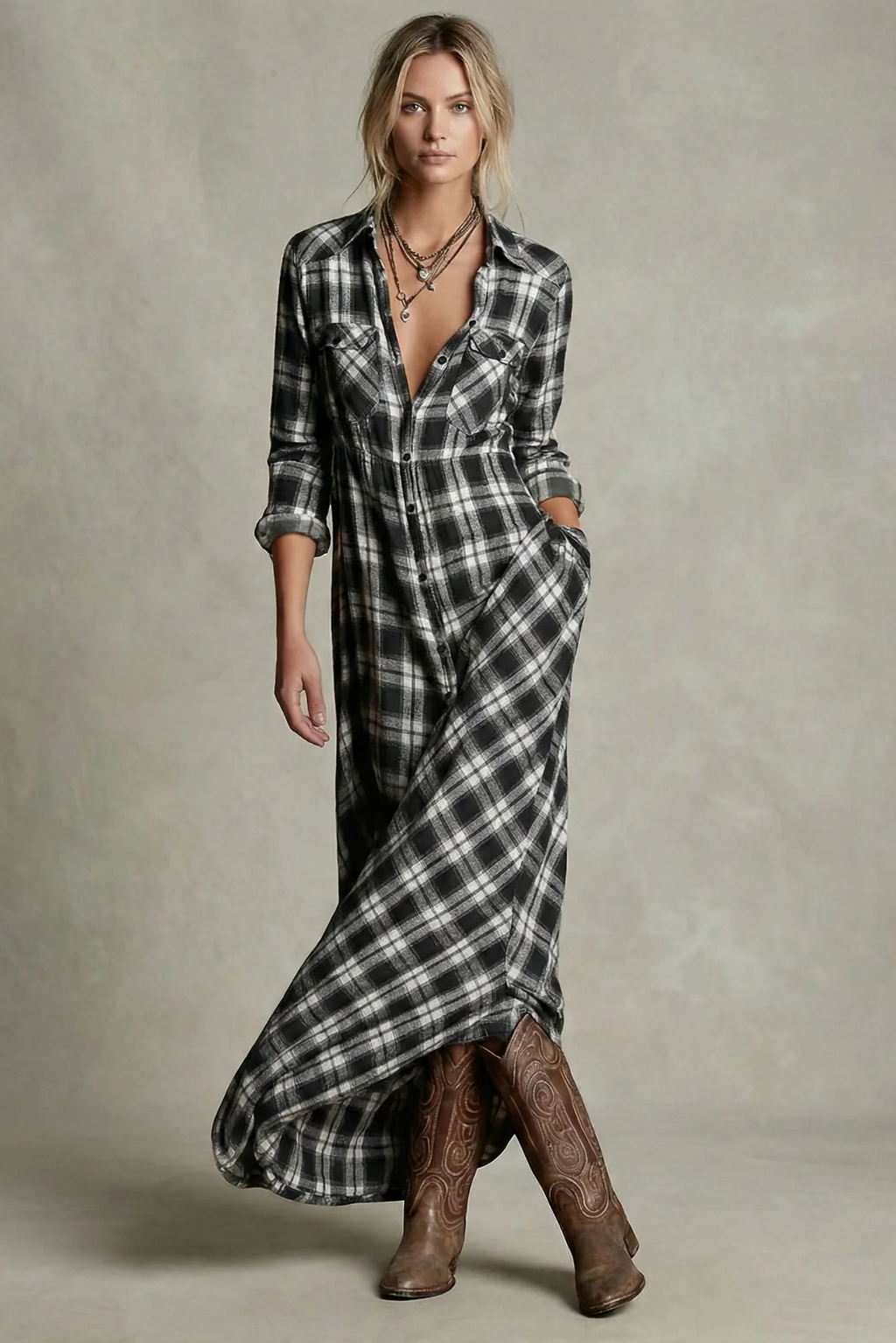 Rosa - Vestido Camisero de Cuadros Esmeralda