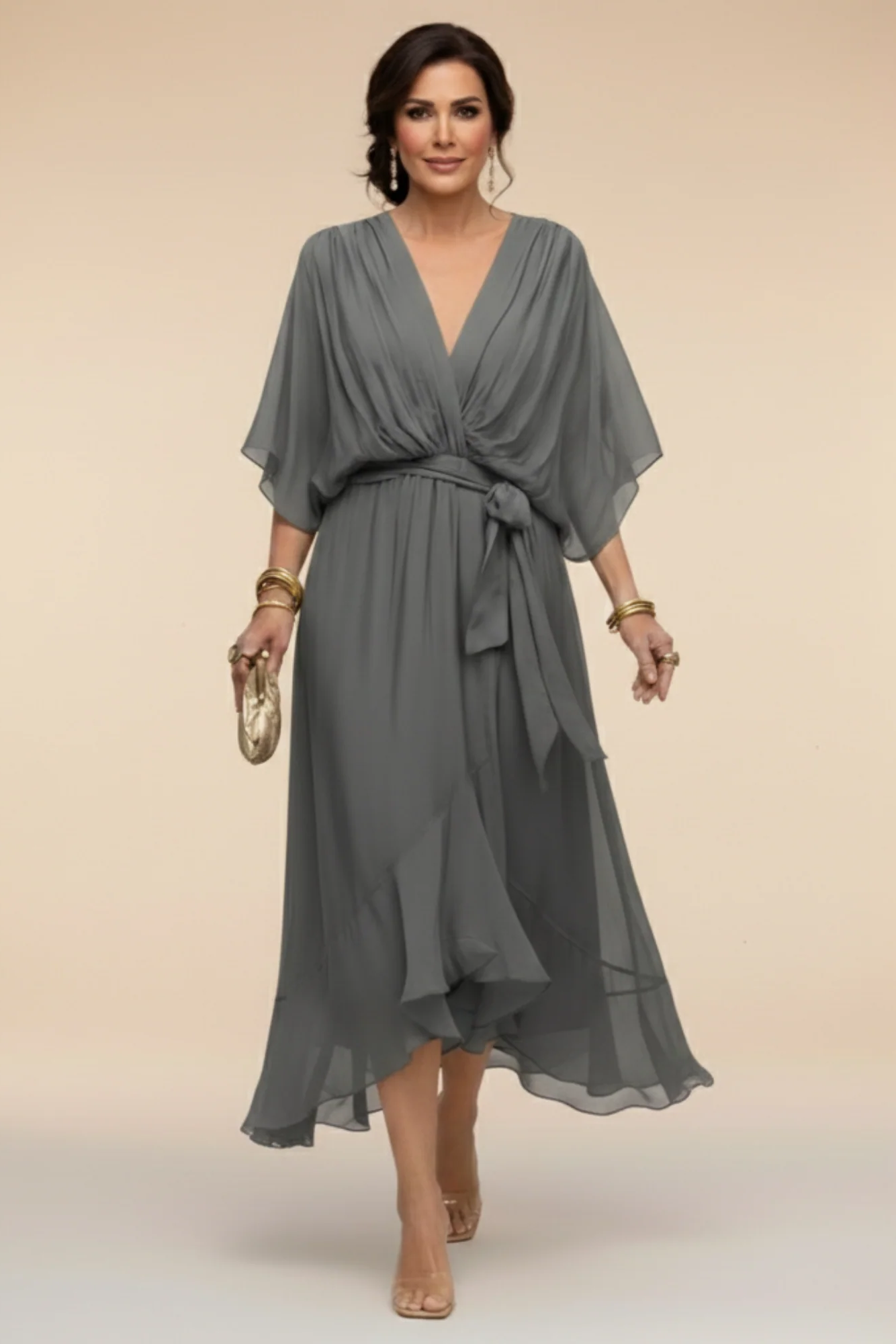 Carmen | Vestido de chiffon con escote en V