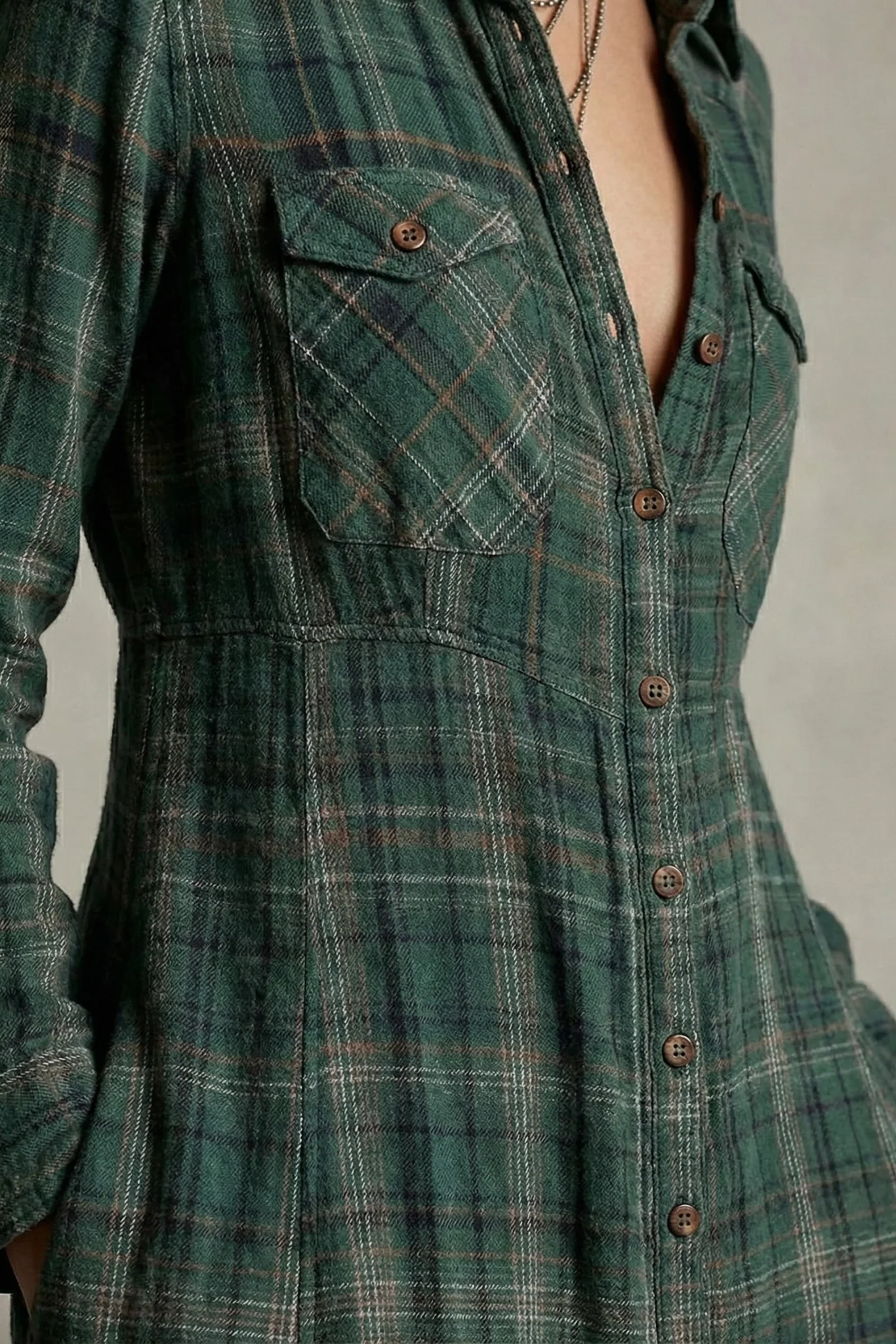 Rosa - Vestido Camisero de Cuadros Esmeralda