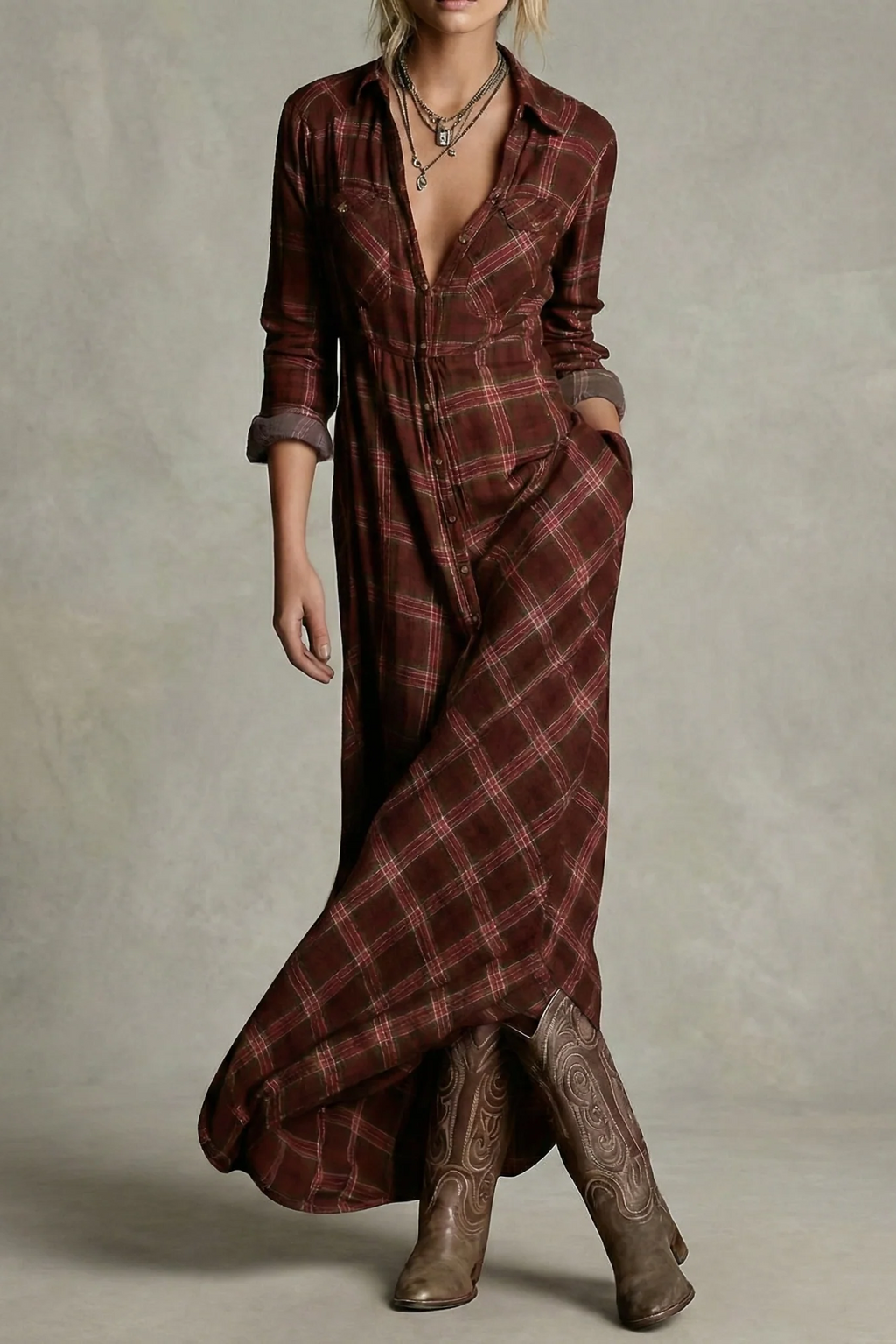 Rosa - Vestido Camisero de Cuadros Esmeralda