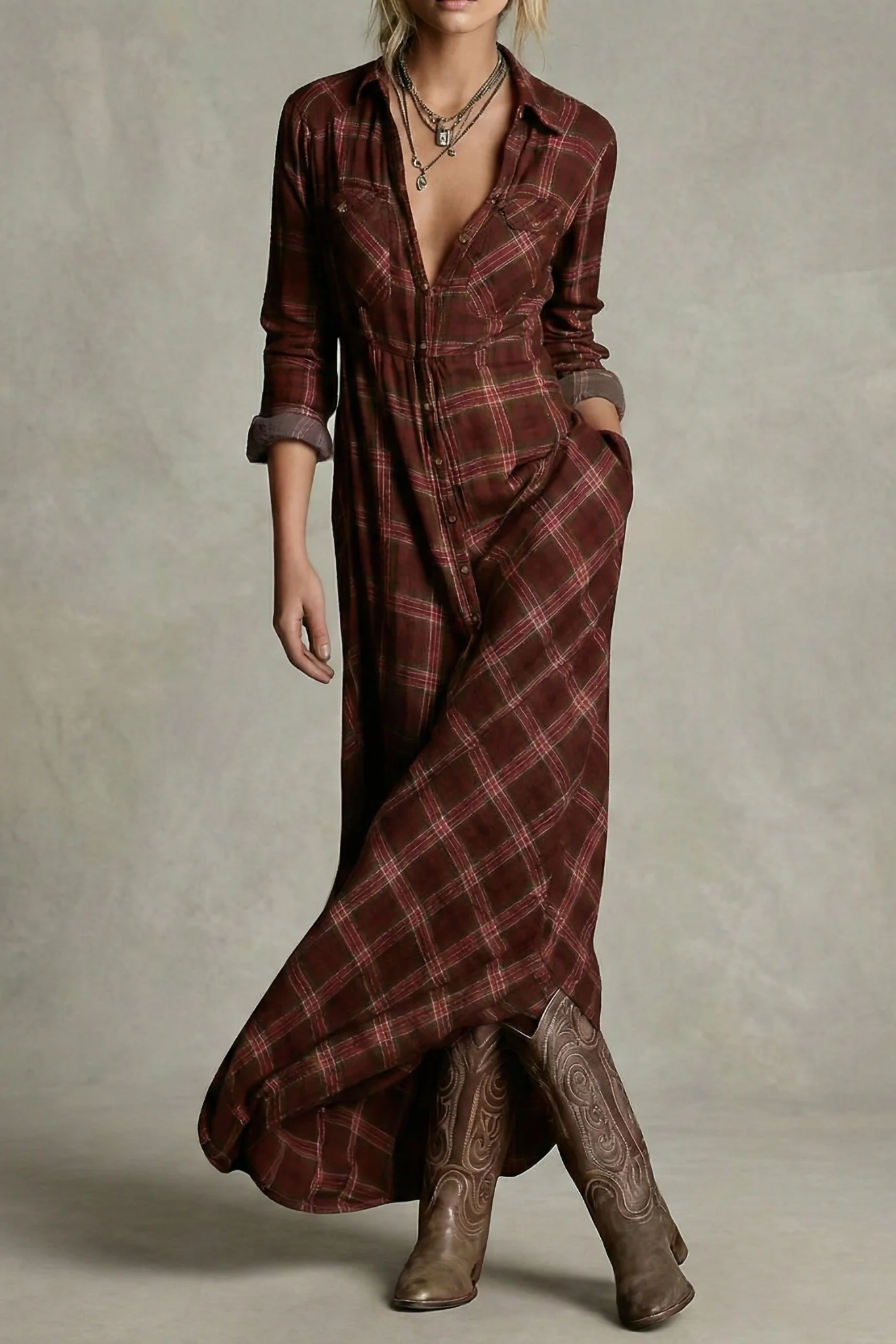 Rosa - Vestido Camisero de Cuadros Esmeralda