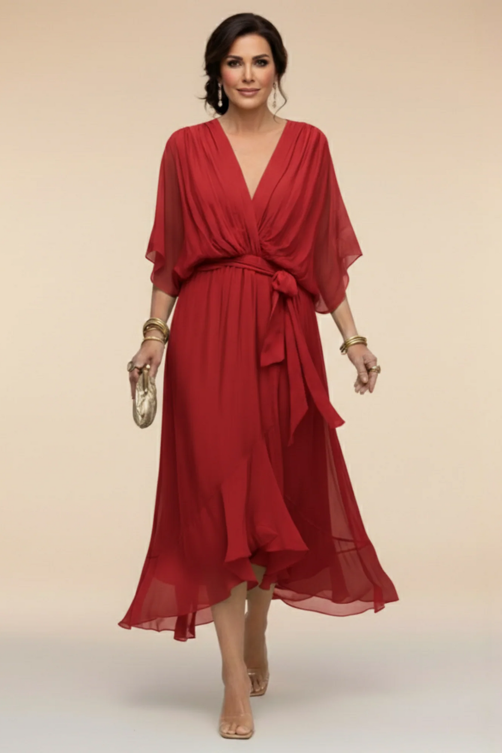 Carmen | Vestido de chiffon con escote en V