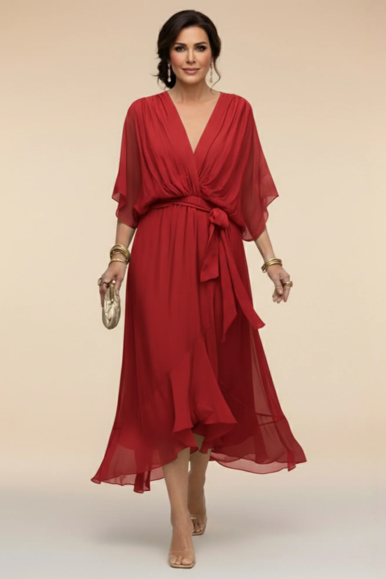 Carmen | Vestido de chiffon con escote en V