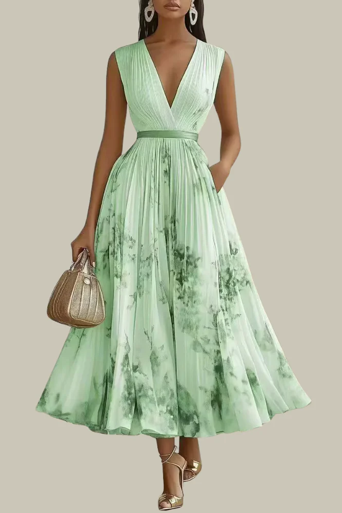 Vestido Floral Plisado Escote V