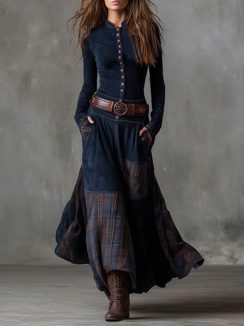 Azucena | Vestido maxi de ante con cinturón
