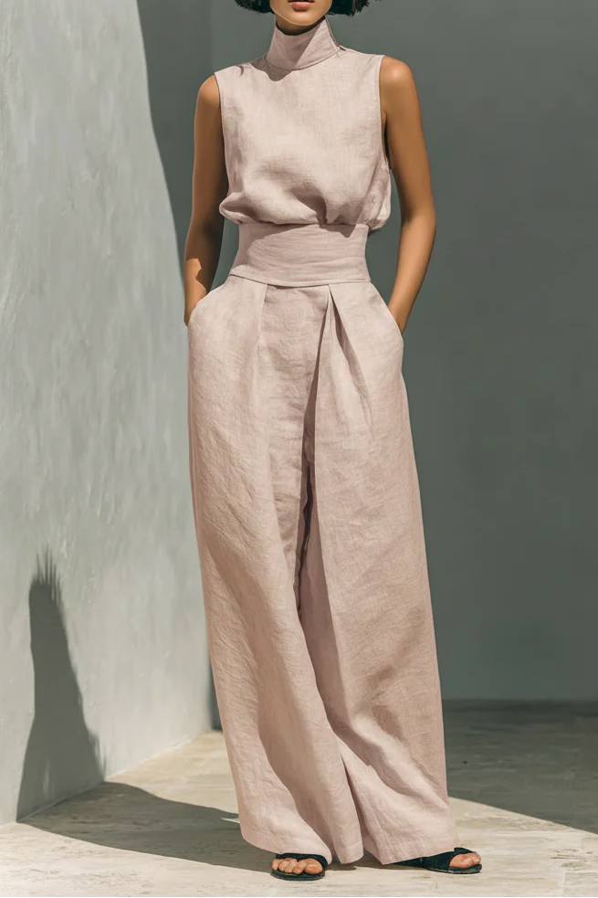 María | Conjunto de camiseta sin mangas y pantalones anchos de algodón y lino