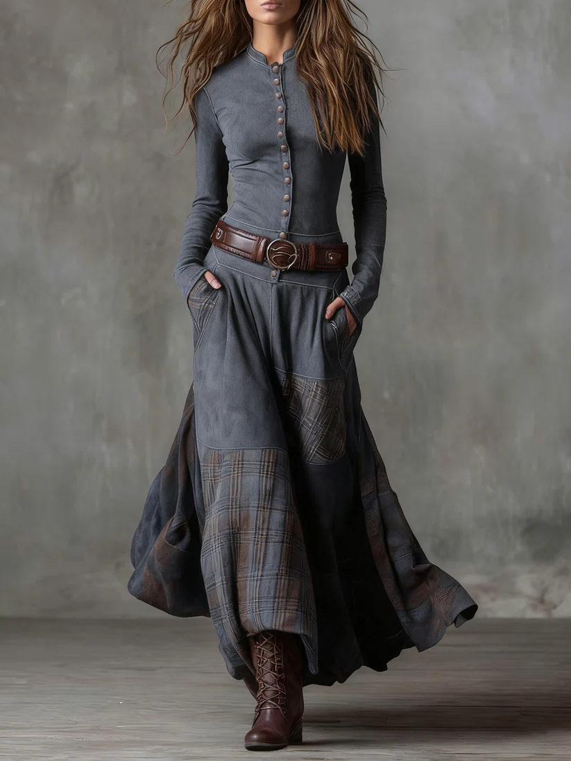 Azucena | Vestido maxi de ante con cinturón
