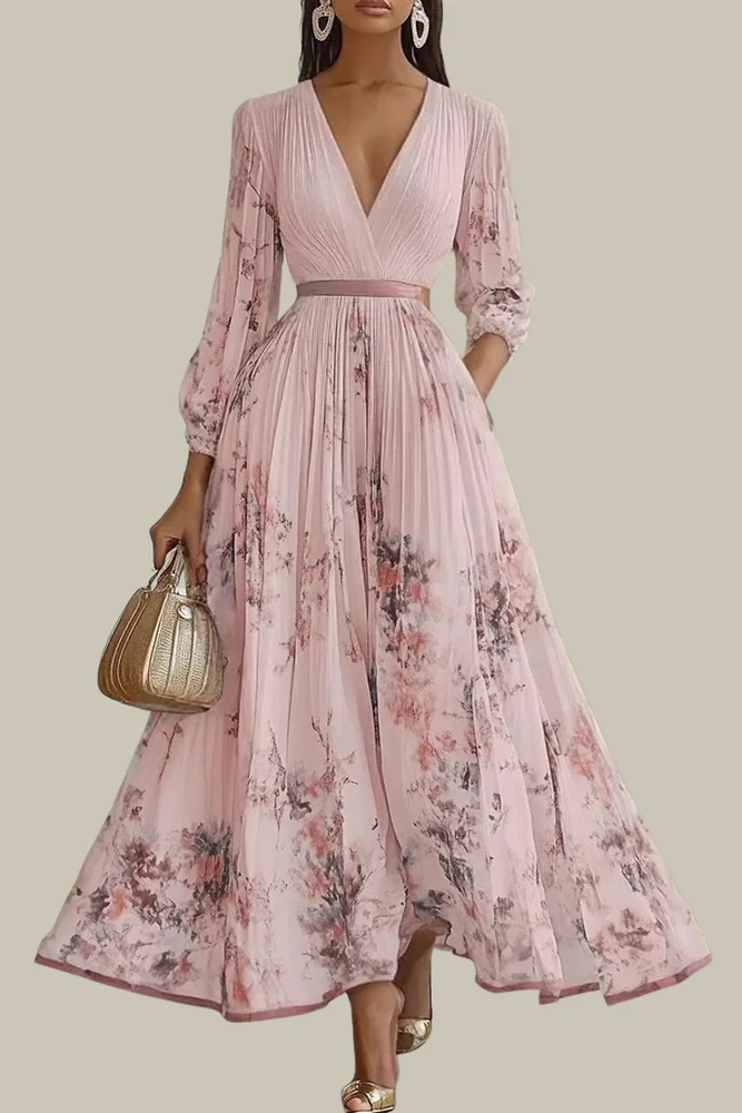 Vestido Floral Plisado Escote V