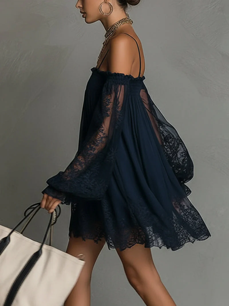 Lucía | Vestido Mini Chifón Encaje Boho