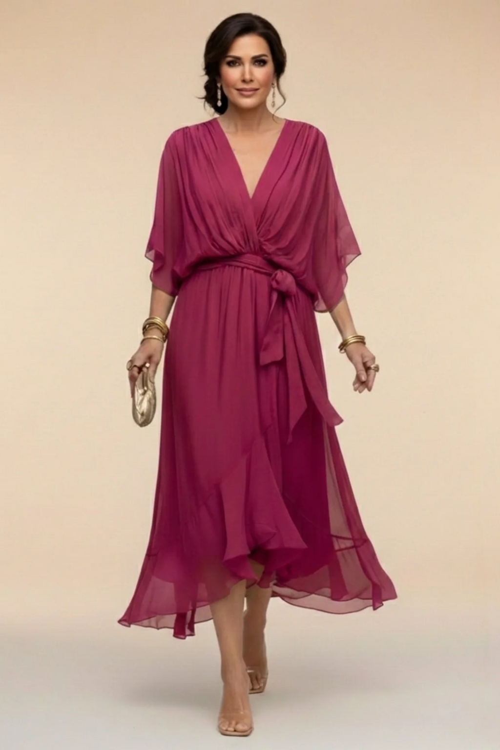 Carmen | Vestido de chiffon con escote en V