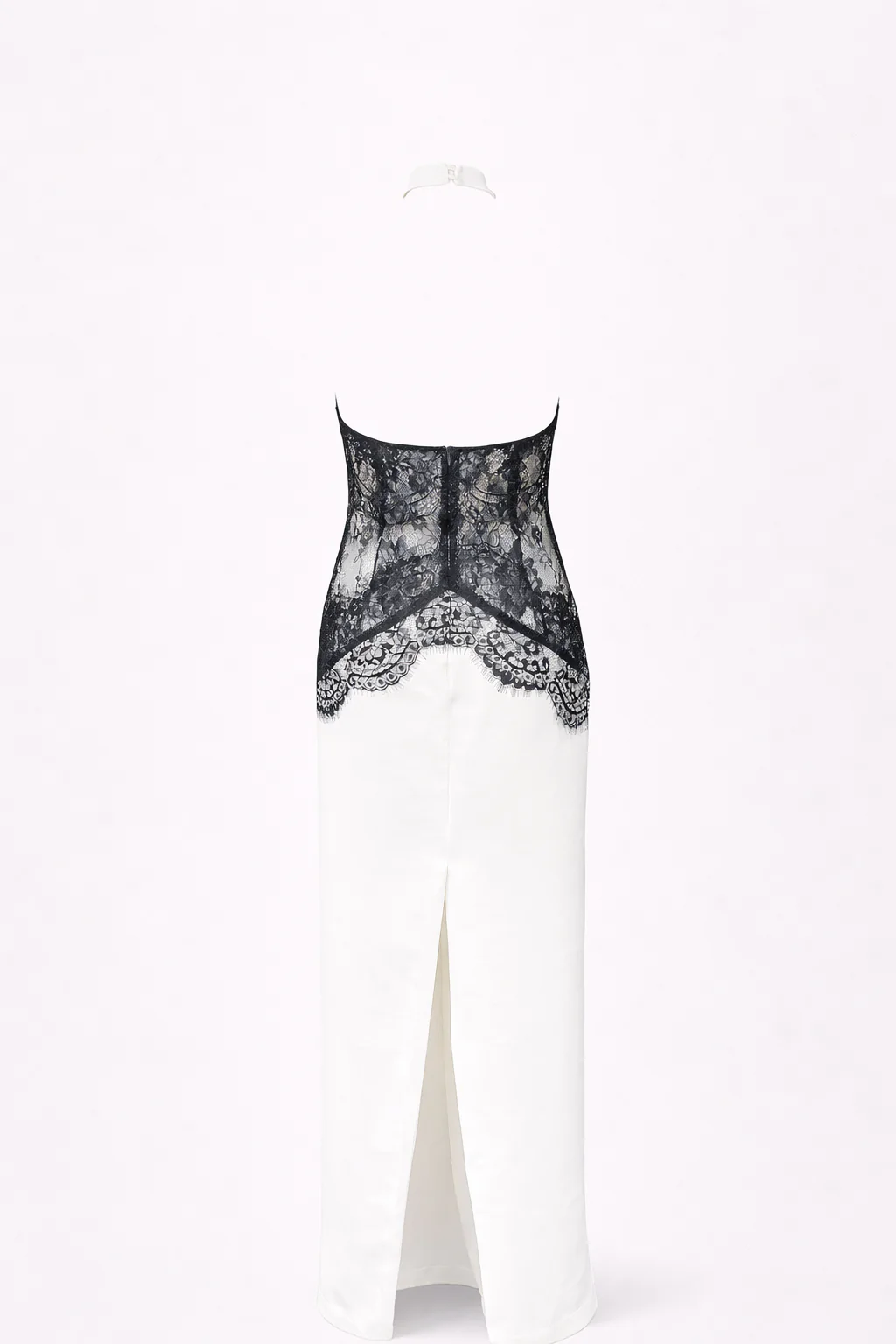 Vestido Blanco Encaje Negro Halter Maxi
