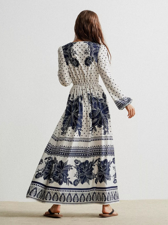 Adriana | Vestido largo con estampado floral y lunares