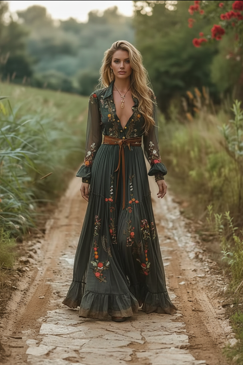 Vestido bohemio verde - Opción 1