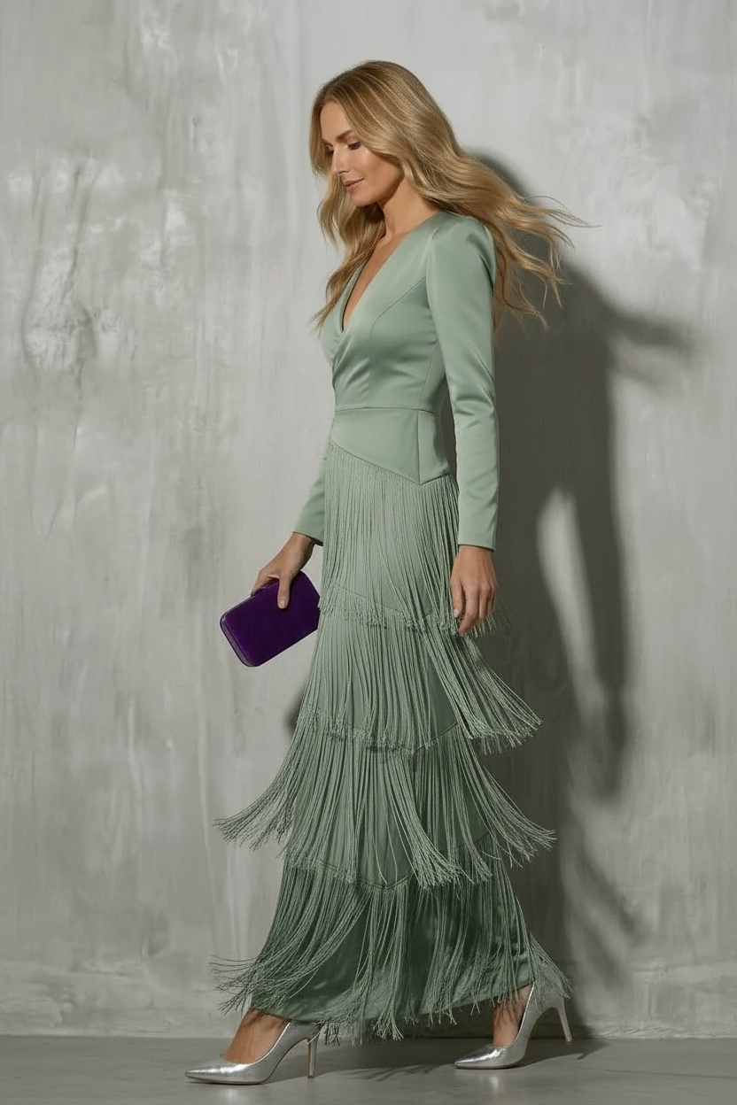 Vestido de flecos menta - Vista lateral