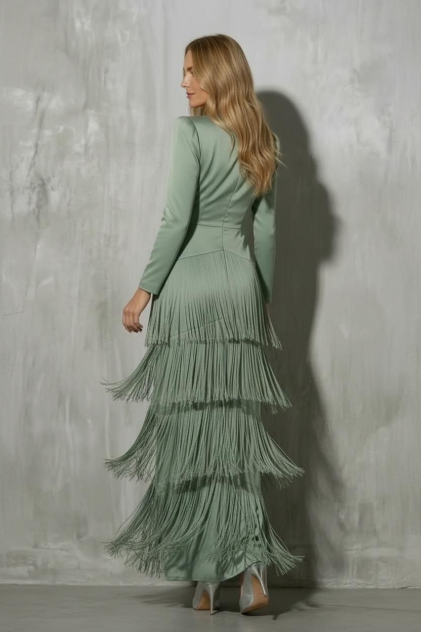 Vestido de flecos menta - Vista trasera