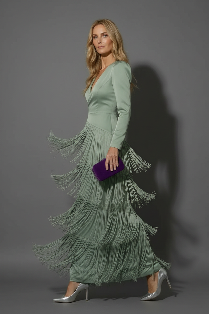 Vestido de flecos menta - Vista tres cuartos